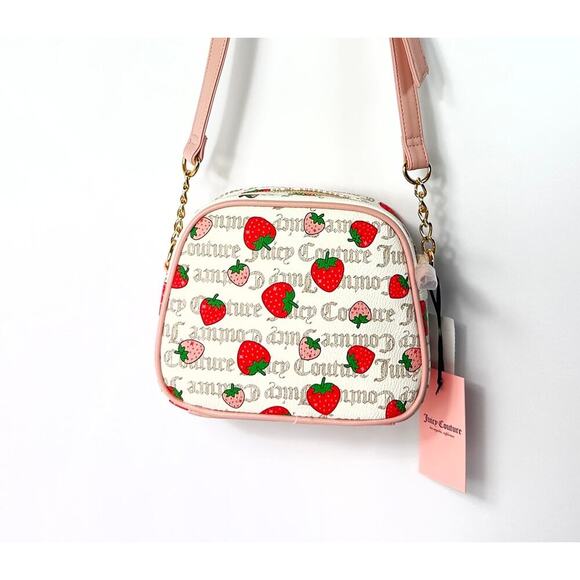 Juicy Couture Freshly Picked Strawberry Pecan White Diamond Crossbody Bag Charm - Picture 4 of 6